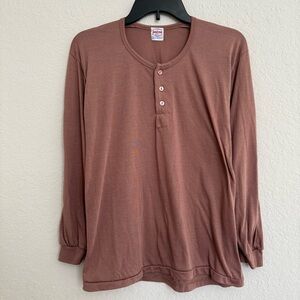 Vintage Racer Mens Brown Henley Long Sleeve Shirt Size L Rustic Rugged Outdoors